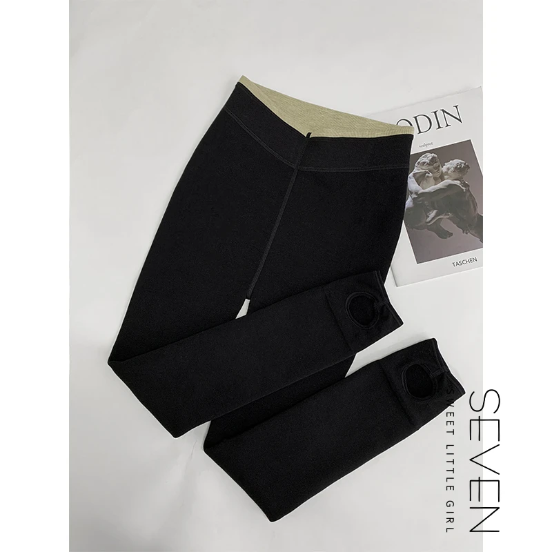 8③七七146小个子黑色高腰显瘦打底裤女秋冬季紧身加厚修身小黑裤