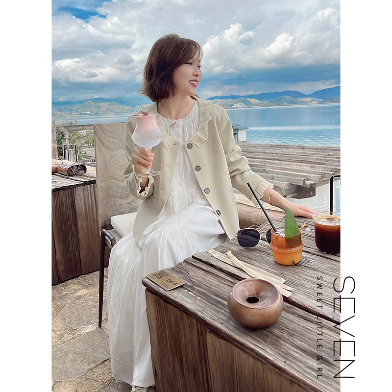 70七七146小个子法式小香风木耳边外套女秋时尚气质短上衣小美说