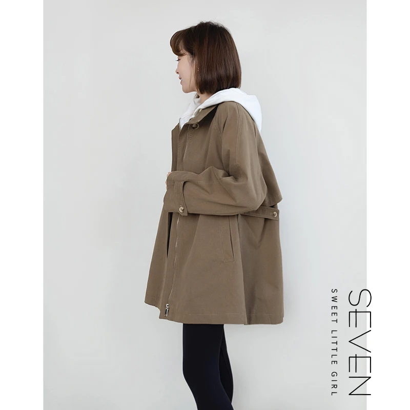 60七七146小个子英伦风宽松风衣女2024新款纯棉中长款外套小美说