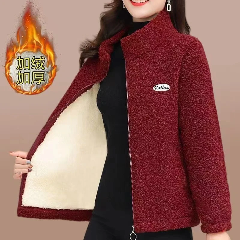 妈妈新款秋冬颗粒绒棉衣中老年女冬季加绒加厚棉外套休闲洋气棉服