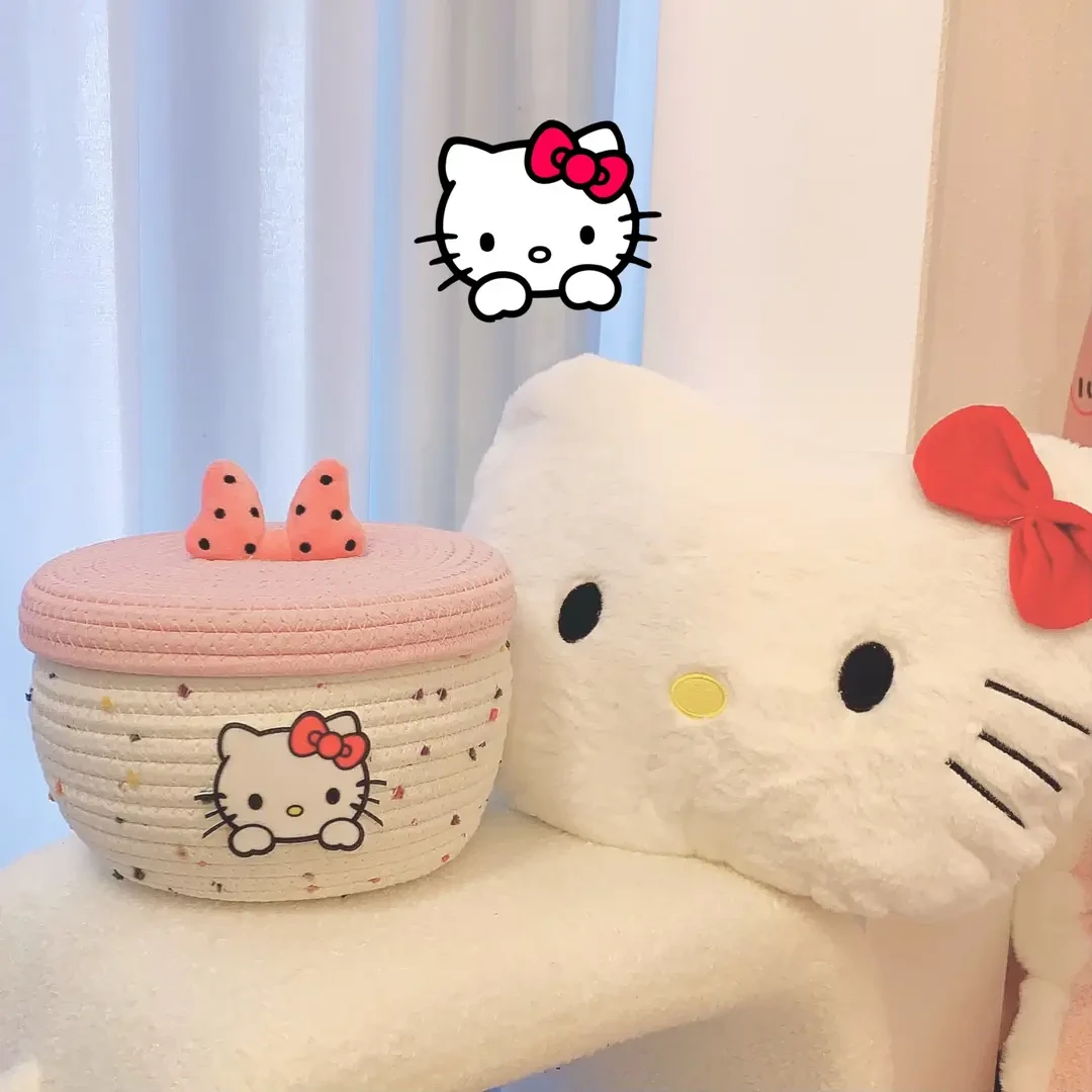 设计款粉色kitty猫收纳筐可爱家用创意卡通储物FF