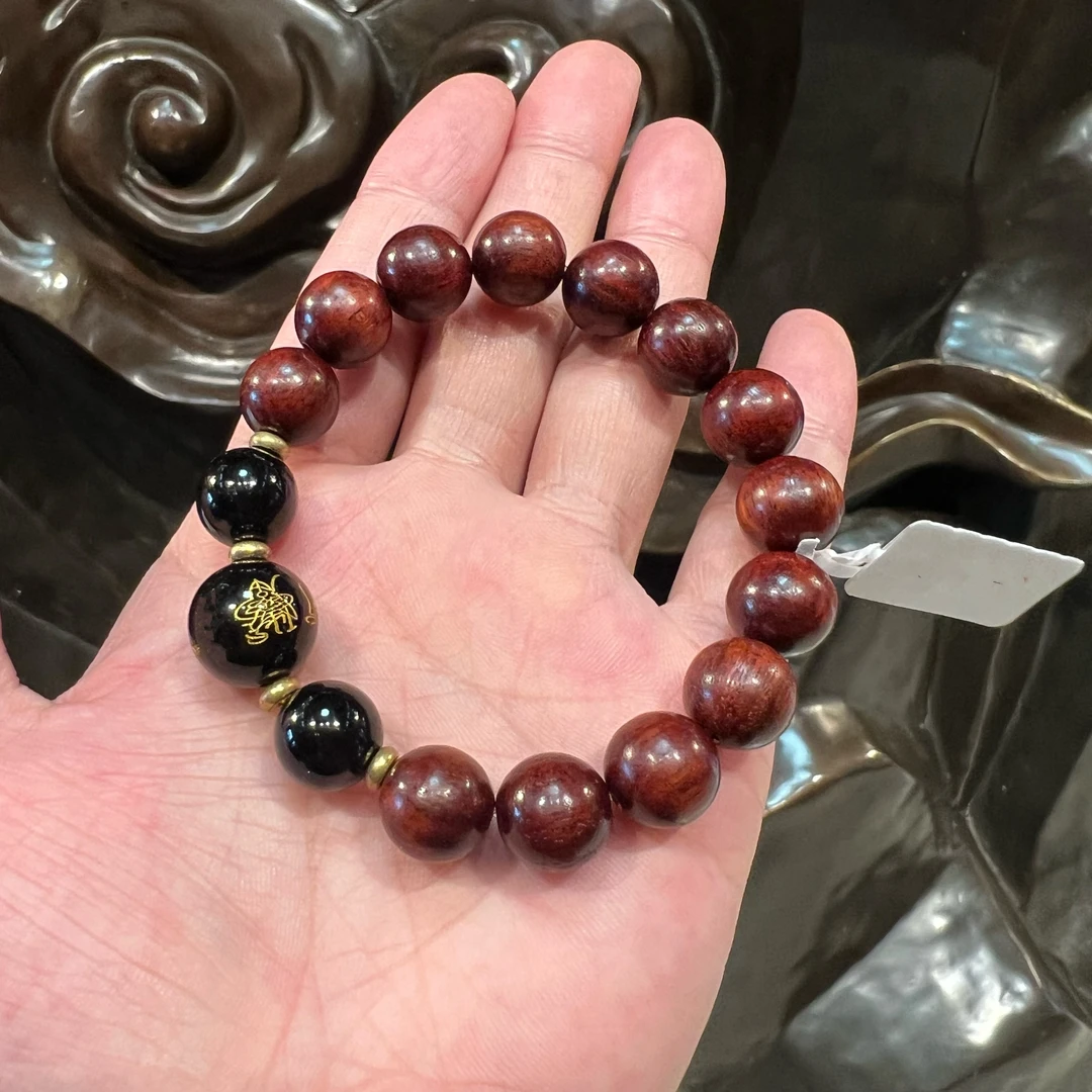 非金属木质手链 血檀木黑耀情侣手串12mm红色饰品