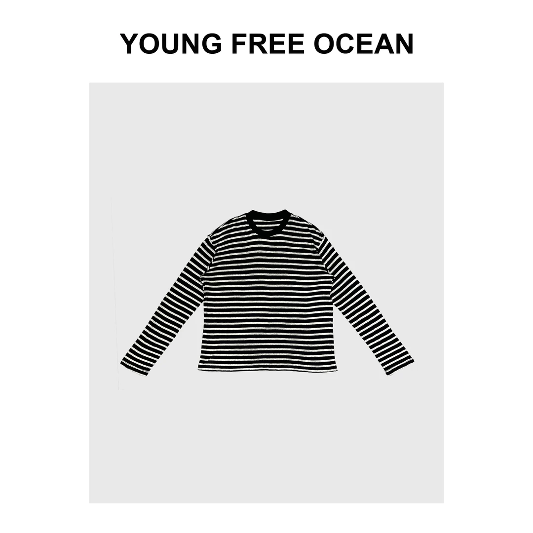 【 Y F 】推荐 2023夏款 百搭棉麻条纹防晒打底T