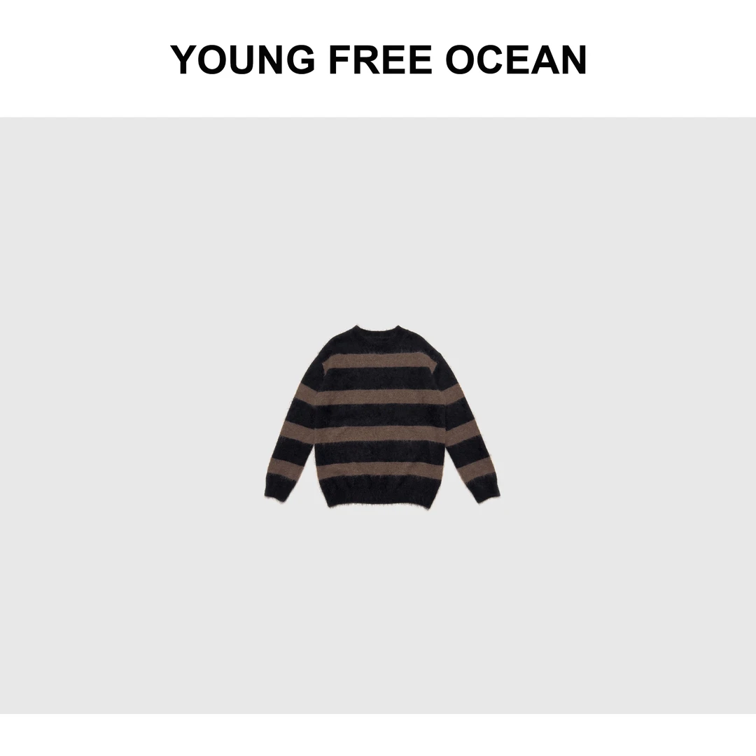 YOUNG FREE OCEAN2024冬款 马海毛宽条纹圆领毛衣2485