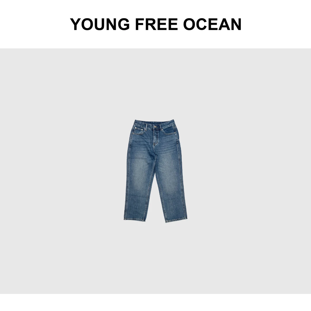 YOUNG FREE OCEAN2024秋款 经典系列直筒洗水蓝九分牛仔裤14473