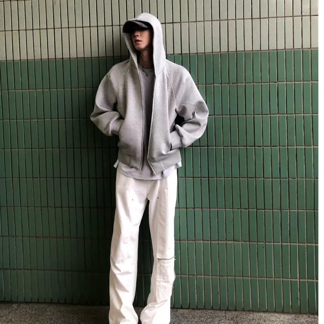 888 480克连帽双拉链开衫春秋宽松百搭情侣上衣纯色潮流开衫外套