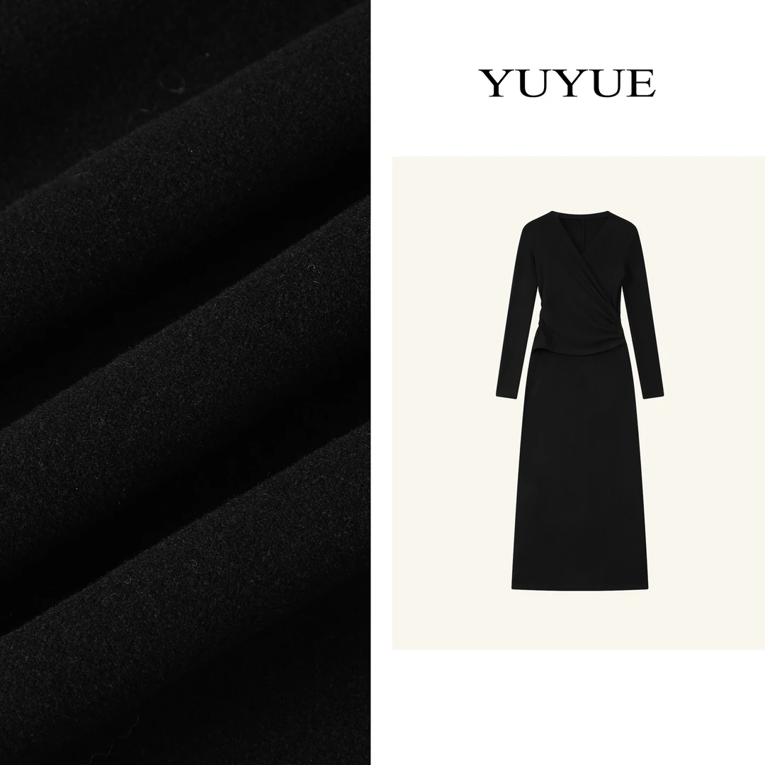 【致命诱惑】时尚设计感假两件纯色V领连衣裙气质修身显瘦长裙81524