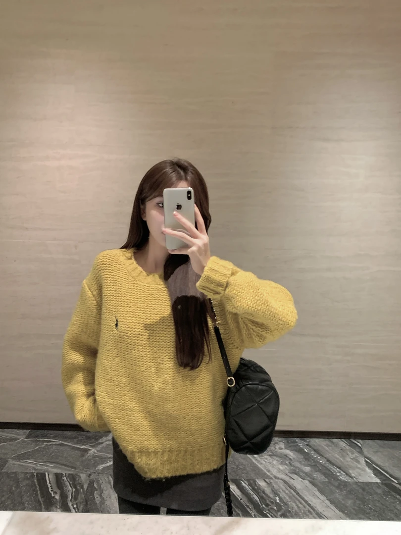 【月湾星湖】韩版时尚宽松圆领毛衣冬季气质百搭慵懒长袖上衣81587