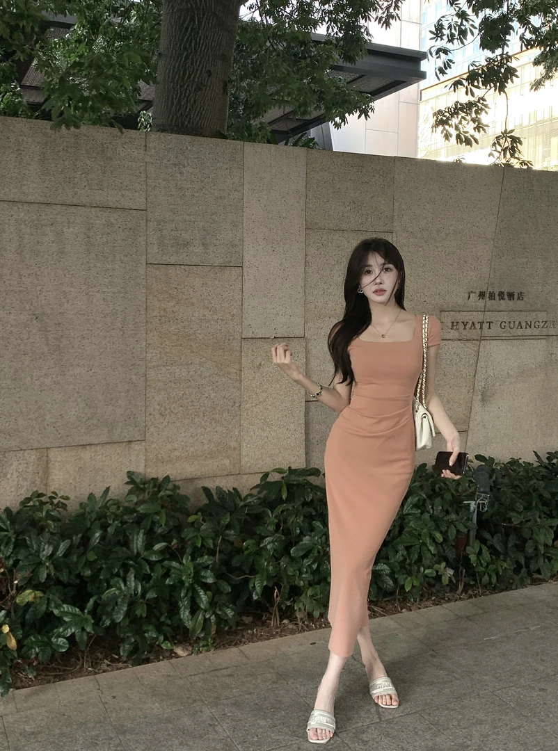【淡色椿烟】时尚休闲款包臀裙气质性感连衣裙修身显瘦长裙81082