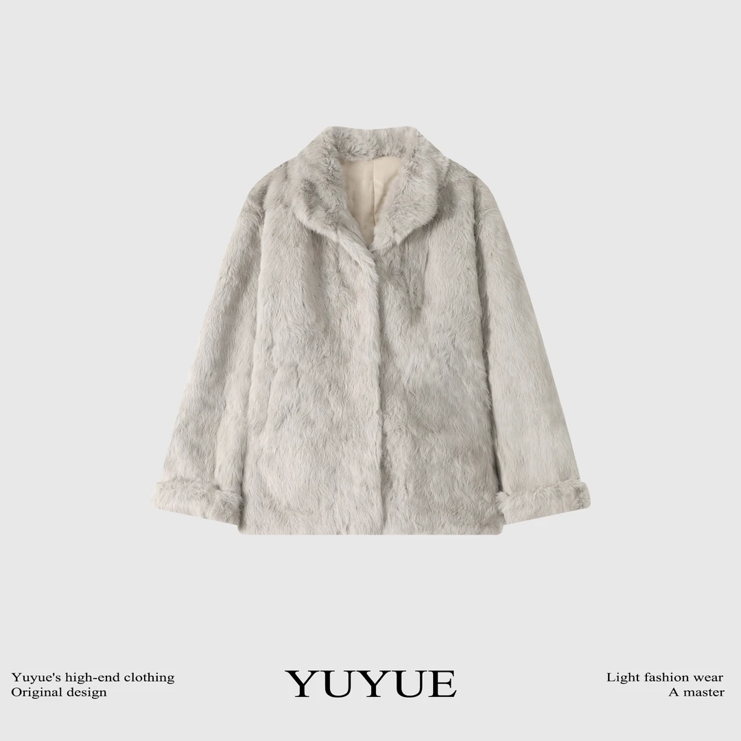 【夜航西飞】气质复古兔毛短外套时尚慵懒风休闲长袖外套81651