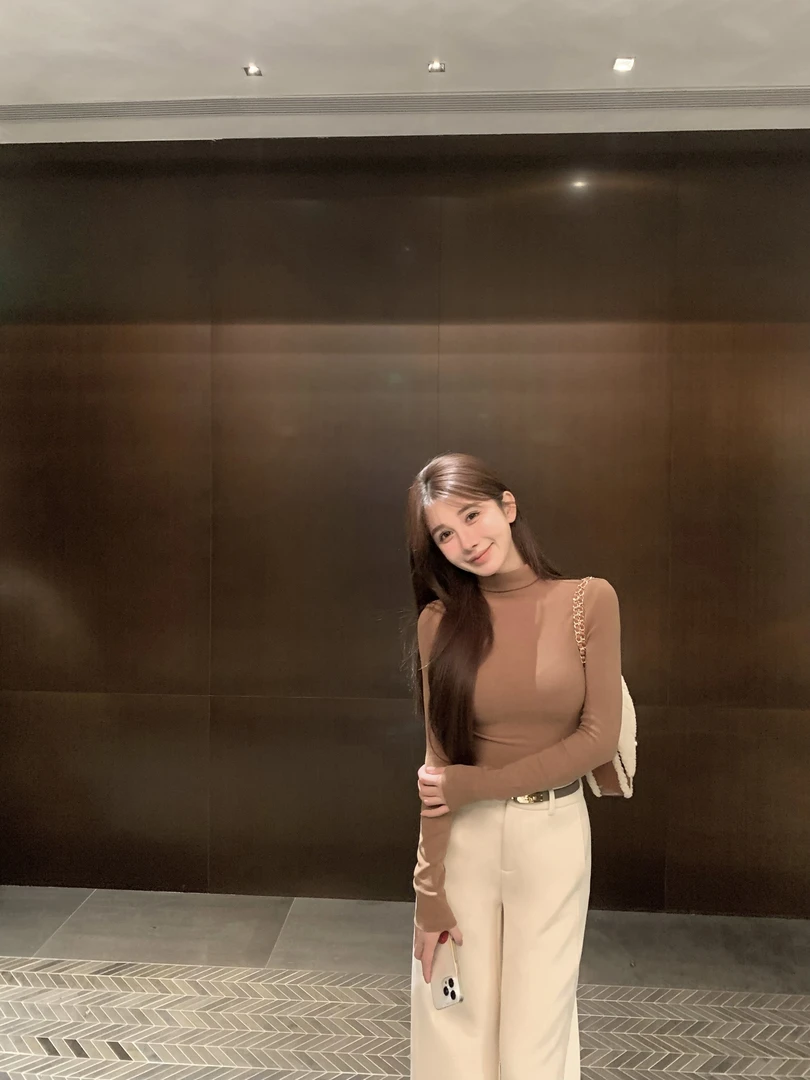 【抽象艺术】性感风针织高领长袖T恤修身显瘦打底衫百搭上衣81596