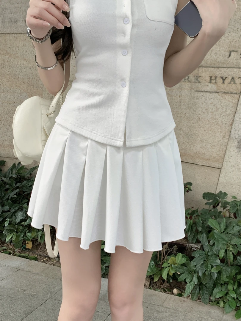 【最初告白】学院风休闲高腰百褶短裙夏季时尚百搭纯色半身裙80956