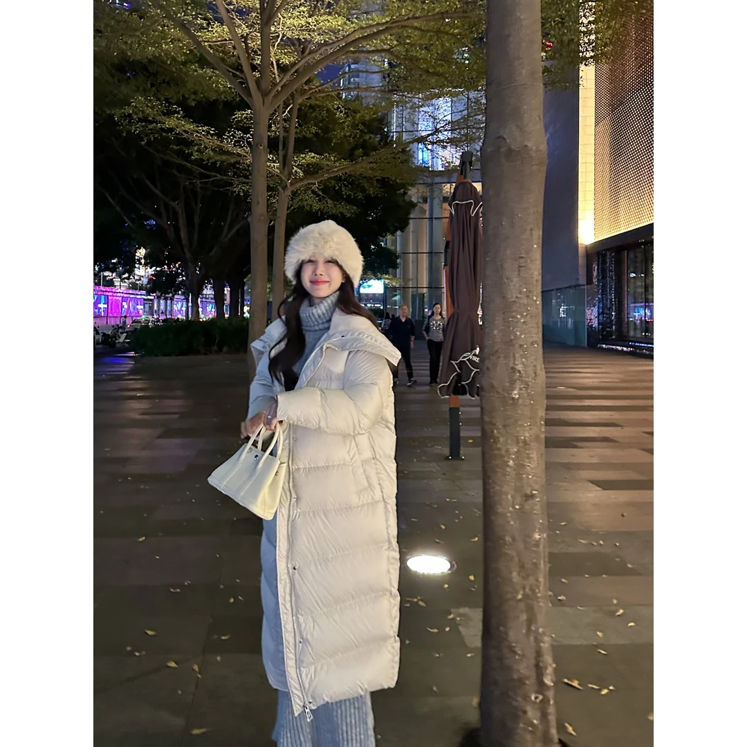 【冬日来信】冬季长款过膝到脚踝羽绒服大翻领宽松保暖外套女80289