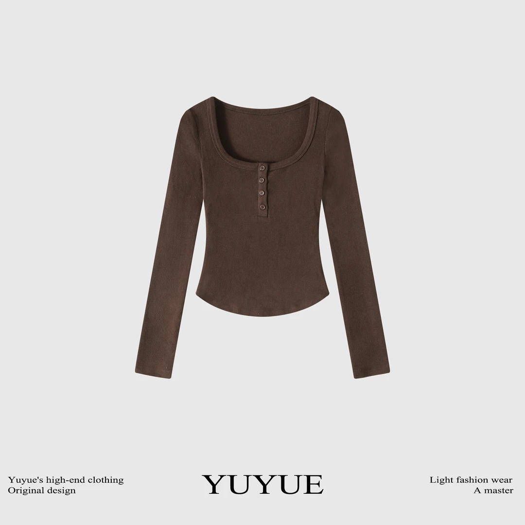 【青石小径】简约风纯色U领休闲T恤时尚打底衫修身长袖上衣81630