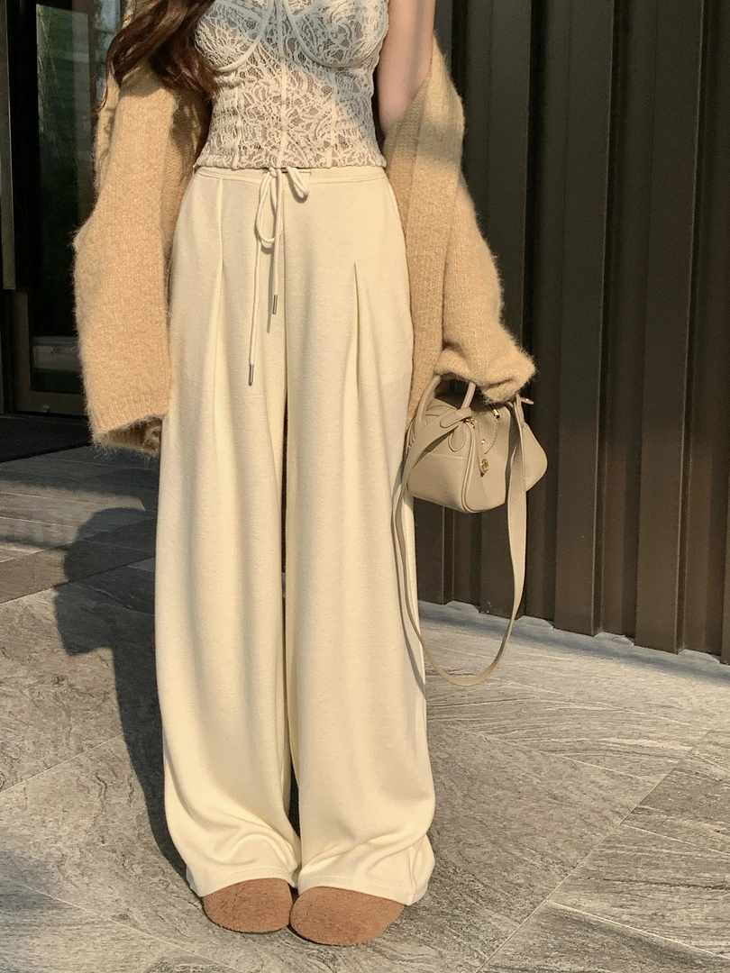 【复古魔法院】时尚休闲风高腰阔腿裤气质垂感直筒裤百搭长裤81439