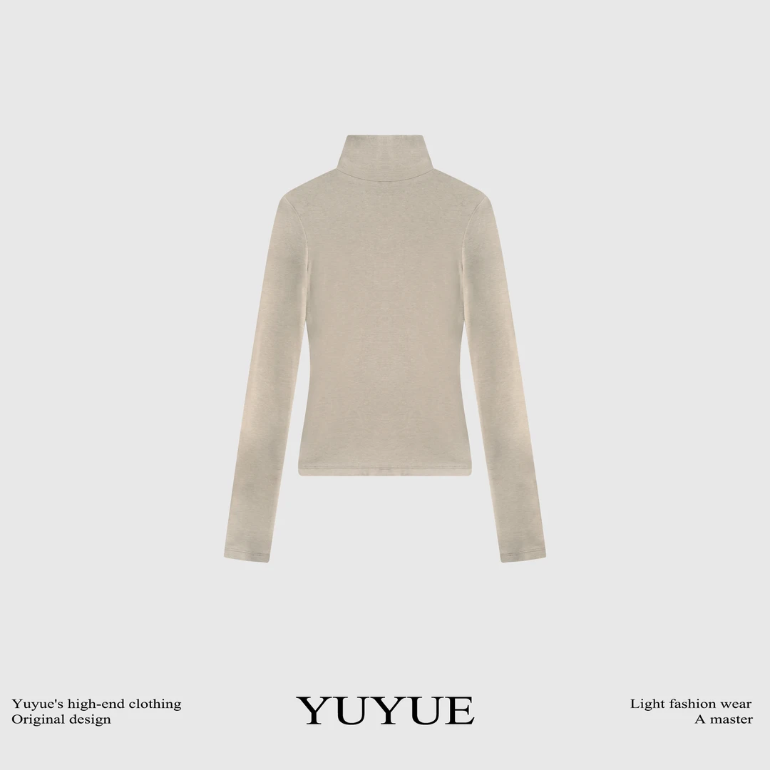 【日色微明】时尚纯色高领T恤百搭休闲长袖打底衫修身显瘦上衣81643