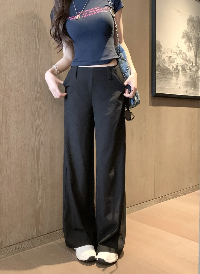 【阳光小镇】高级感中腰直筒休闲裤女时尚通勤阔腿拖地长裤80734