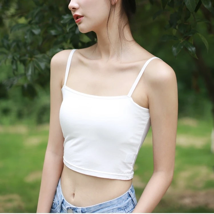 短款小吊带背心自带胸垫女内搭露脐文胸一体运动打底外穿抹胸上衣