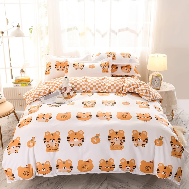 卡通床笠四件套纯棉全棉100被套学生宿舍床单被罩三件套床上用品4