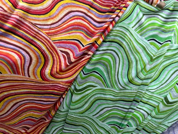 纯棉布料弯曲波浪彩色条纹进口绸缎面料 花布