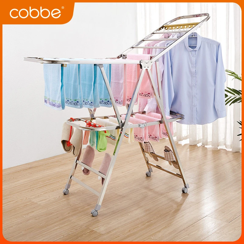 卡贝晾衣架落地折叠室内不锈钢晒衣架家用翼型阳台婴儿凉衣晒被架