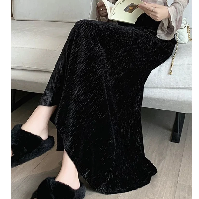 金丝绒半身裙女2025秋季新款韩版时尚垂感中长裙子高腰冬季裙子