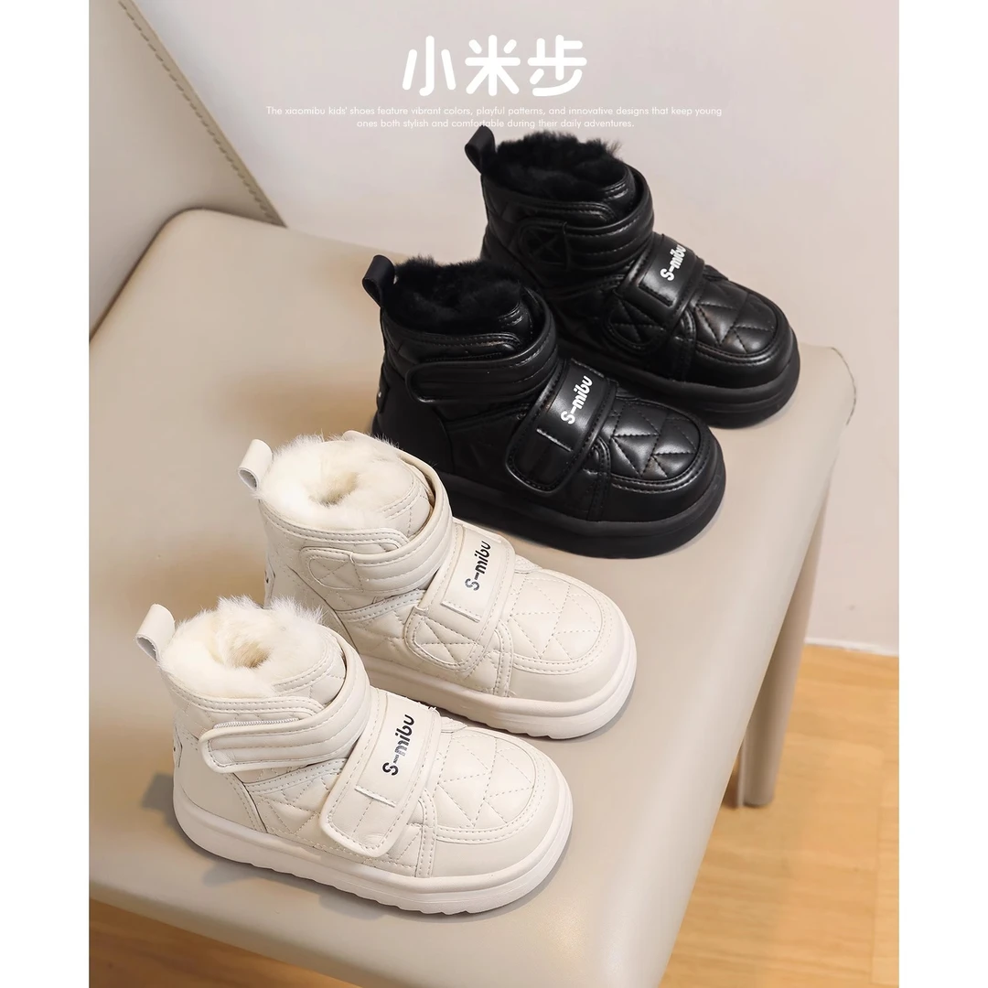 小米步【大白】女童雪地靴2024冬季秋冬儿童加绒加厚雪地靴女孩保暖