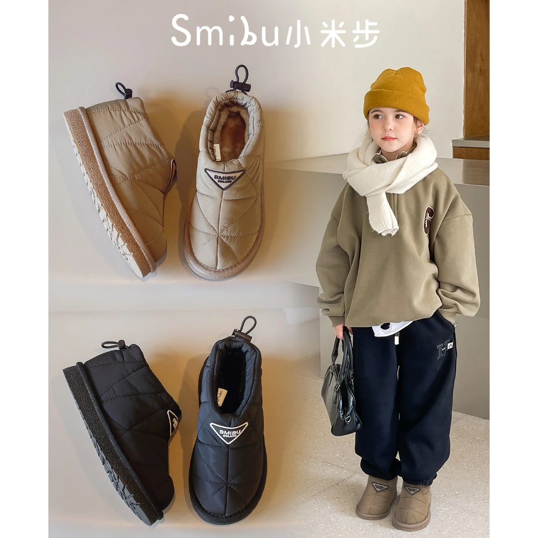 小米步【摩登时代】女童雪地靴冬季新款加厚棉鞋男童软底棉靴儿童