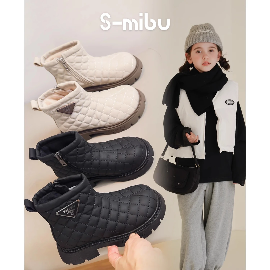 小米步【夹心巧可】女童靴子2023年冬季新款短靴儿童软底马丁靴百搭