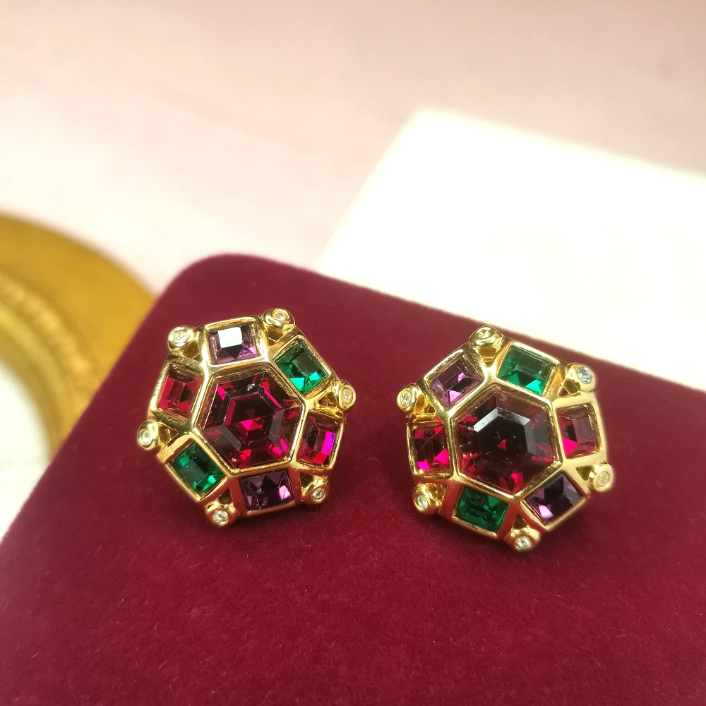 施华洛vintage限定古典六边三彩冰糖耳针[2412091-040]