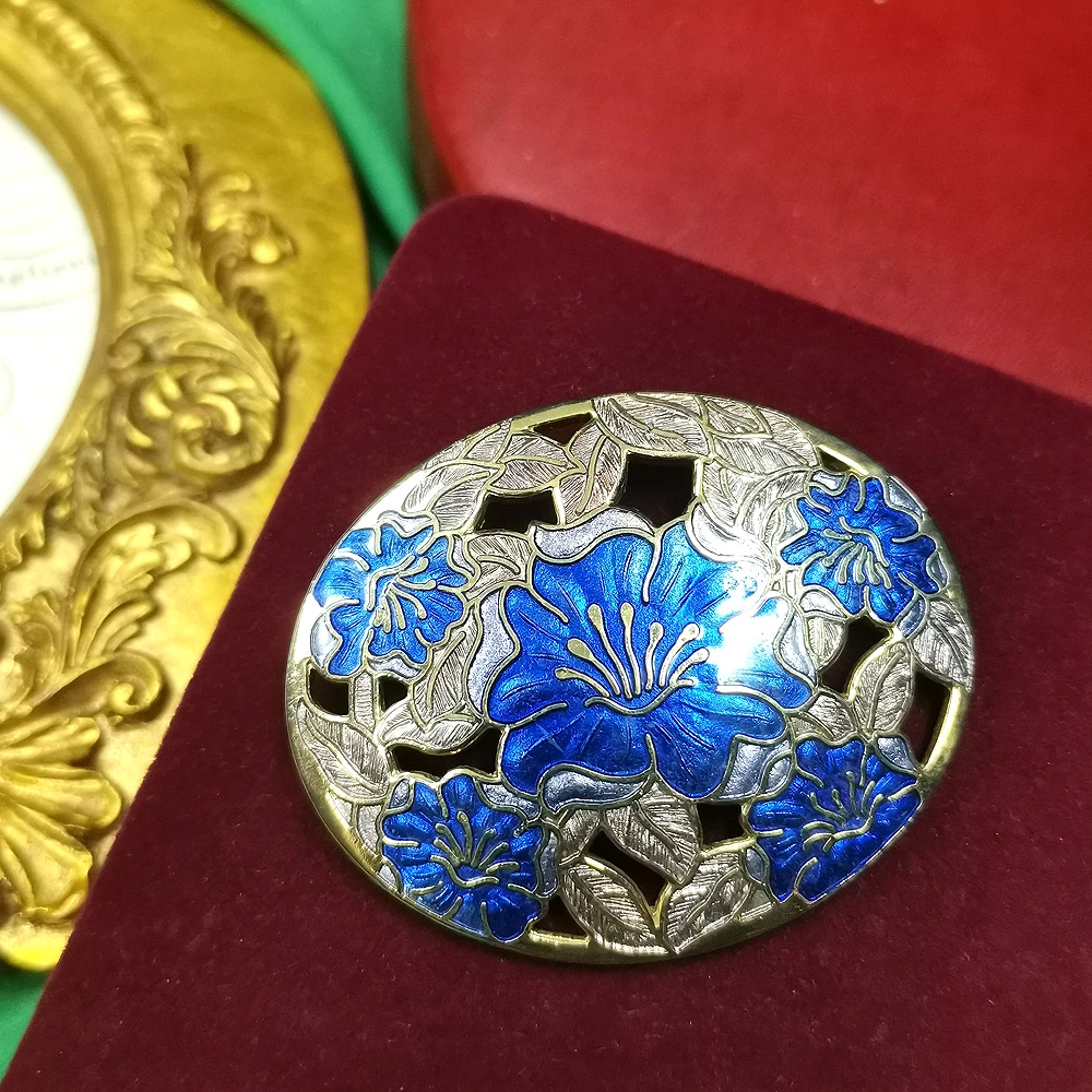 英国fish传统珐琅蓝色繁花胸针[2411051-026}