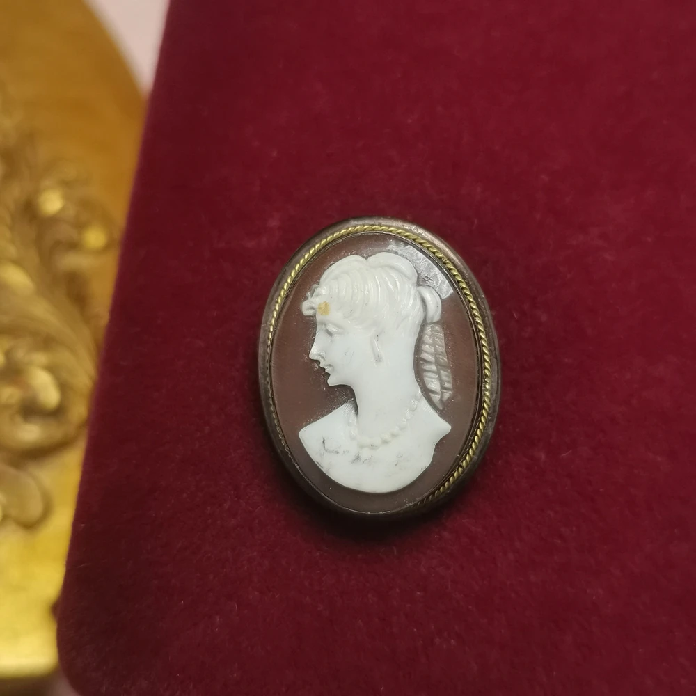 古董卡梅奥手工贝雕迷你美人胸针2.2cm[2412091-030]