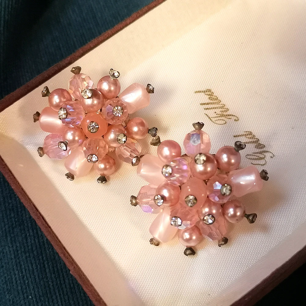 vendome高阶手工串珠粉烟花耳夹[2409021-135]