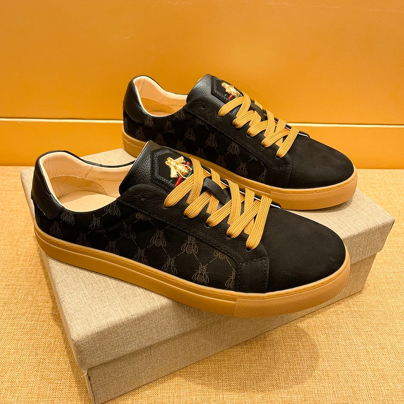 欧洲站男鞋黑色轻奢板鞋牛皮休闲鞋真皮软底系带潮鞋春秋季透气鞋