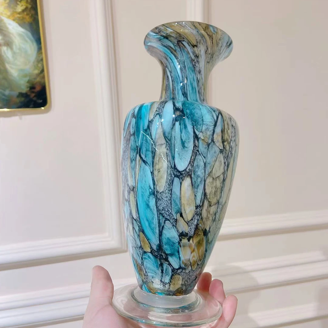 复古玄关新中式中式美人瓶大理石色花瓶琉璃轻奢摆件客厅书房餐桌