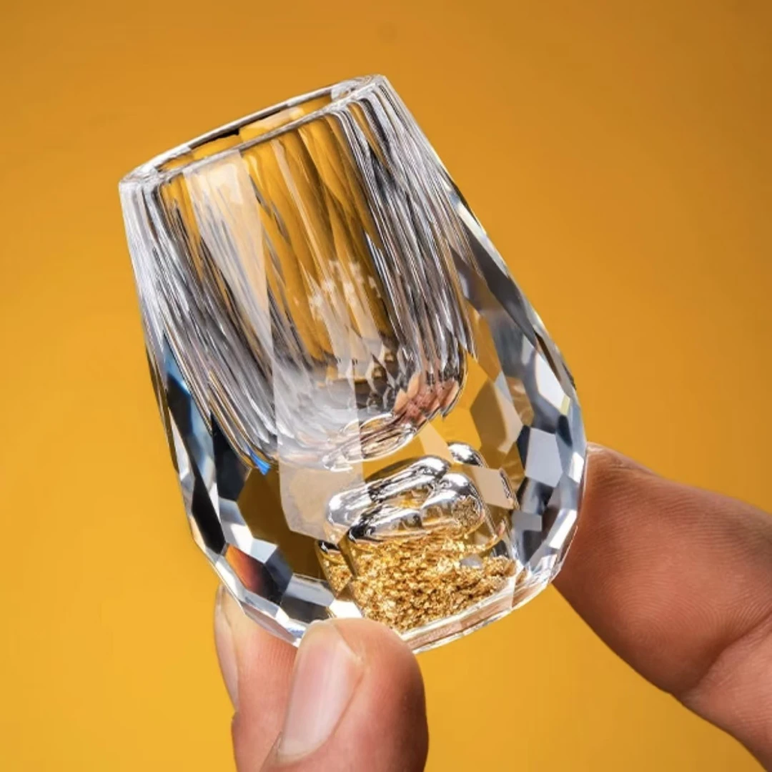 高档钻石金箔子弹杯创意中式水晶白酒杯家用