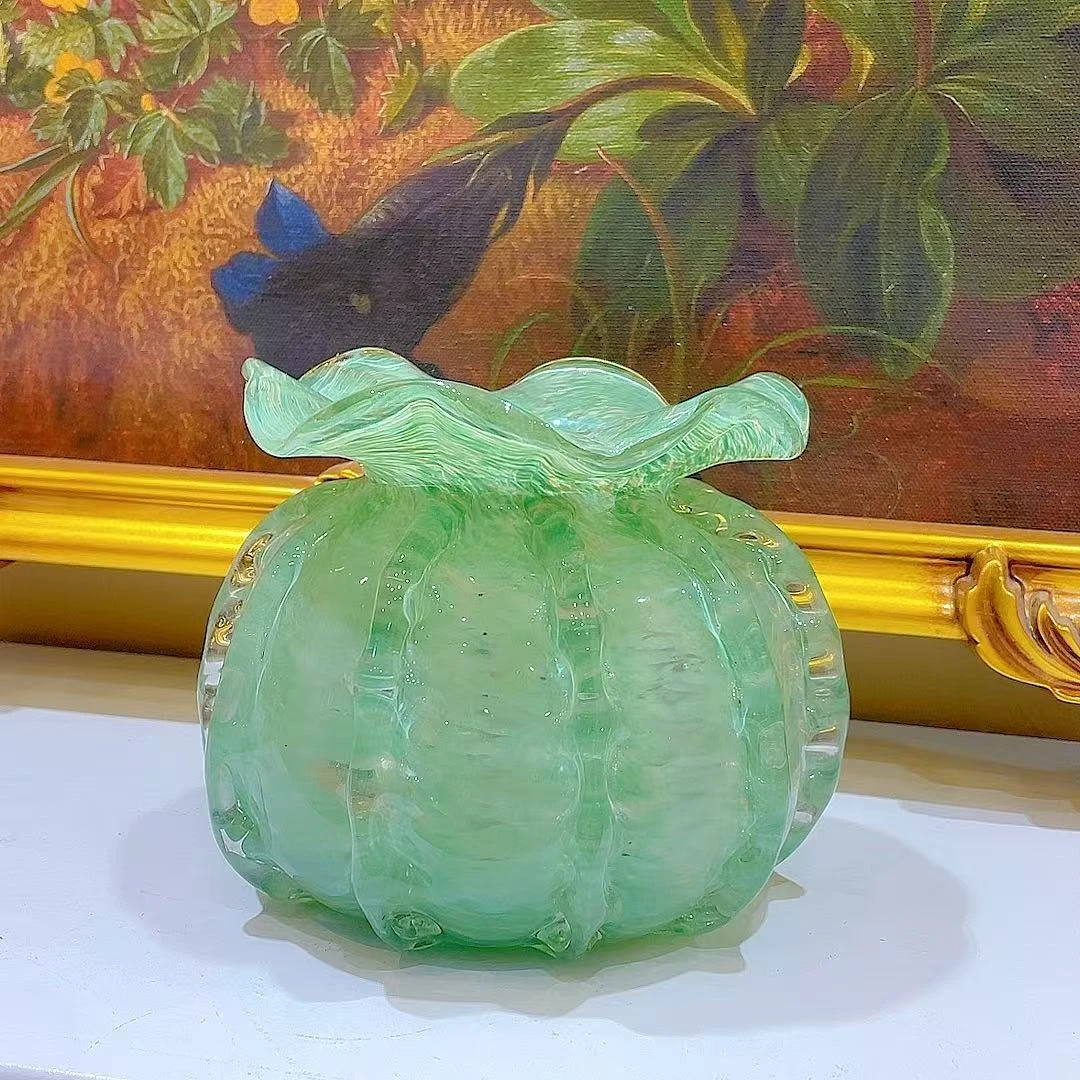高级感绿色黄色琉璃花瓶轻奢插花摆件客厅装饰水养花器网红花瓶