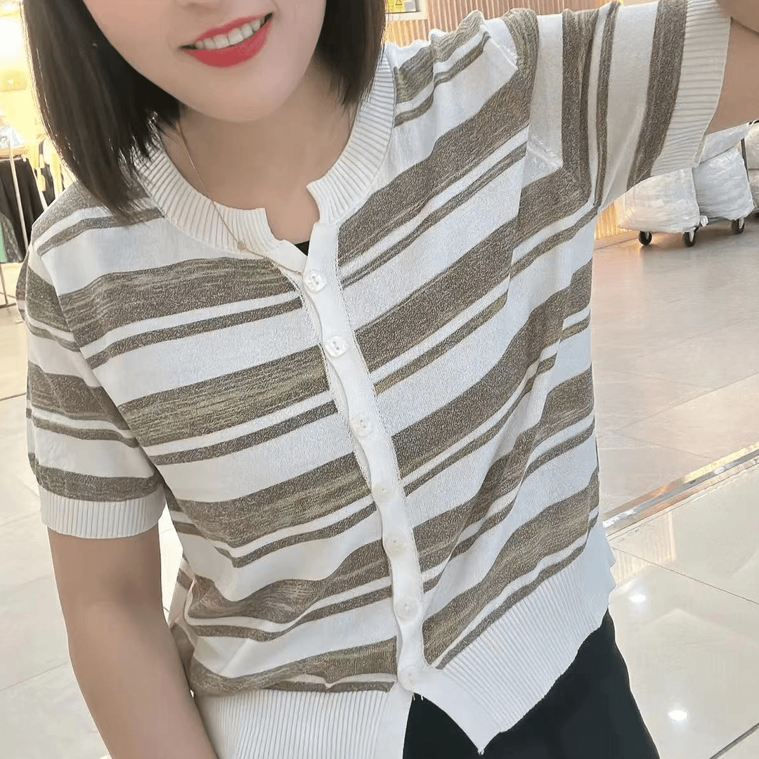 【现货秒发】女款韩系撞色条纹v领针织衫 肆2359