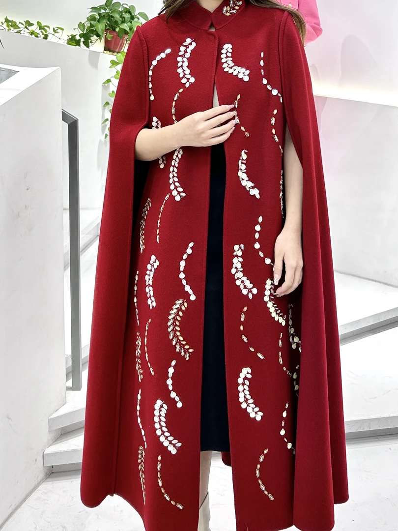 【女王斗篷】气质斗篷大衣外套时尚红色喜婆婆结婚双面羊绒国风走秀