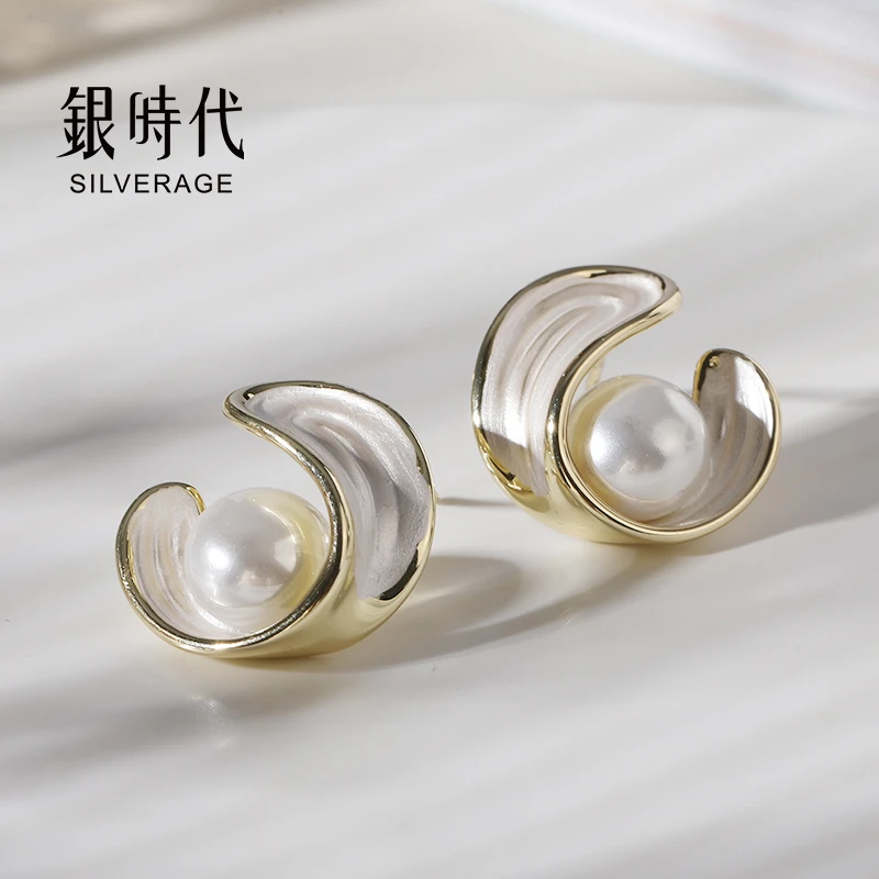 合金珐琅耳饰 银时代时尚系列法式花朵耳钉