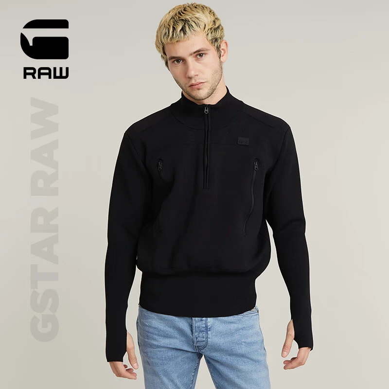 G-STAR RAW24冬季新款男士毛衣拉链轻质舒适针织立领防风保暖上衣