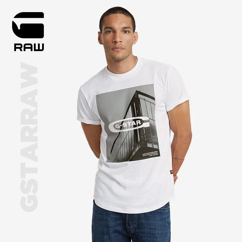 G-STAR RAW2024夏季新款男士高端t恤短袖Nifous圆领印花打底衫D24
