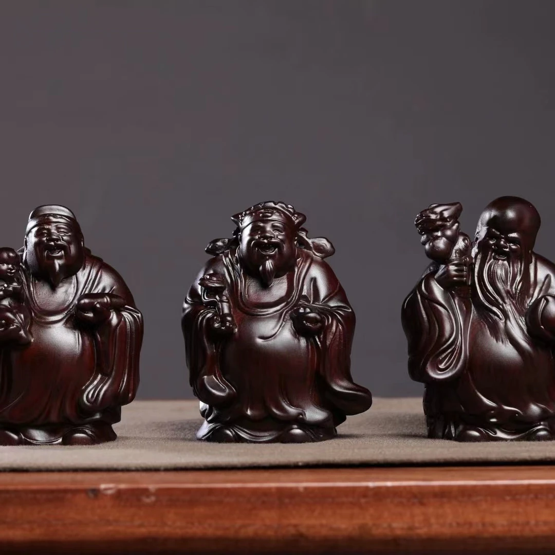 黑檀木雕刻福禄寿摆件招财纳福手把件家具饰品文玩9公分