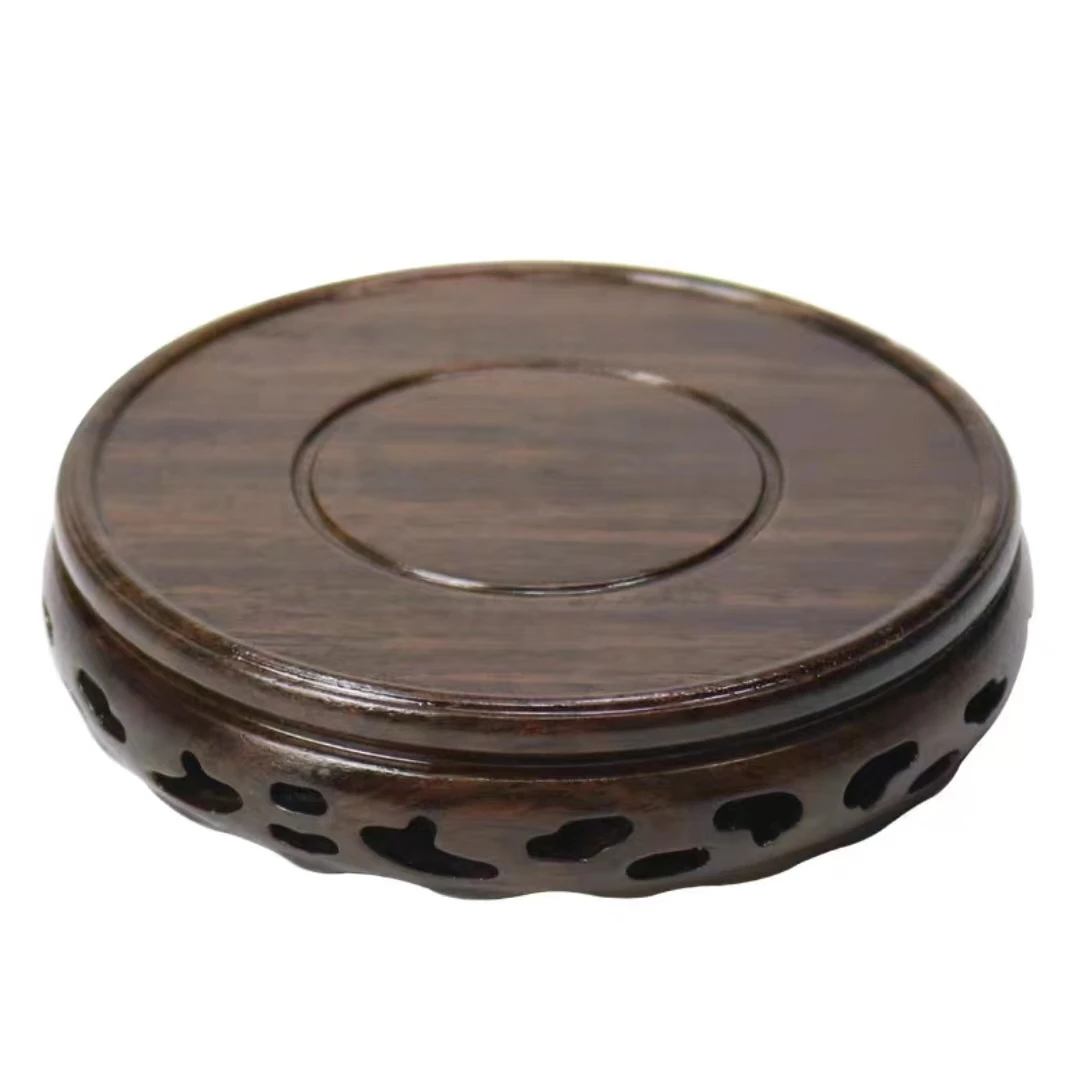 黑檀10整木鼓型镂空圆底座中式隔热垫杯托 尺寸(cm):外10内9高2.5