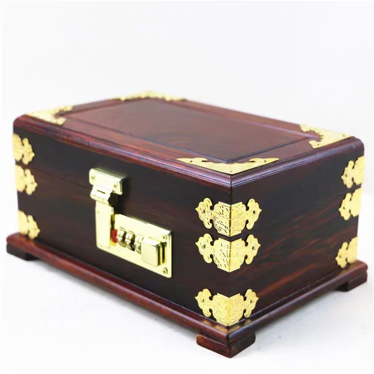 红酸枝长方形密码首饰盒木制精美首饰盒收纳盒 尺寸：21*13*10.5