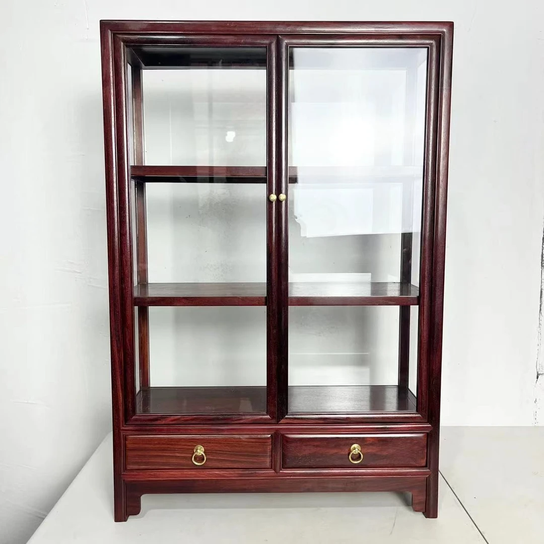 血檀文玩柜三层置物展示柜玻璃柜工艺品摆件 尺寸(cm):46*18*68