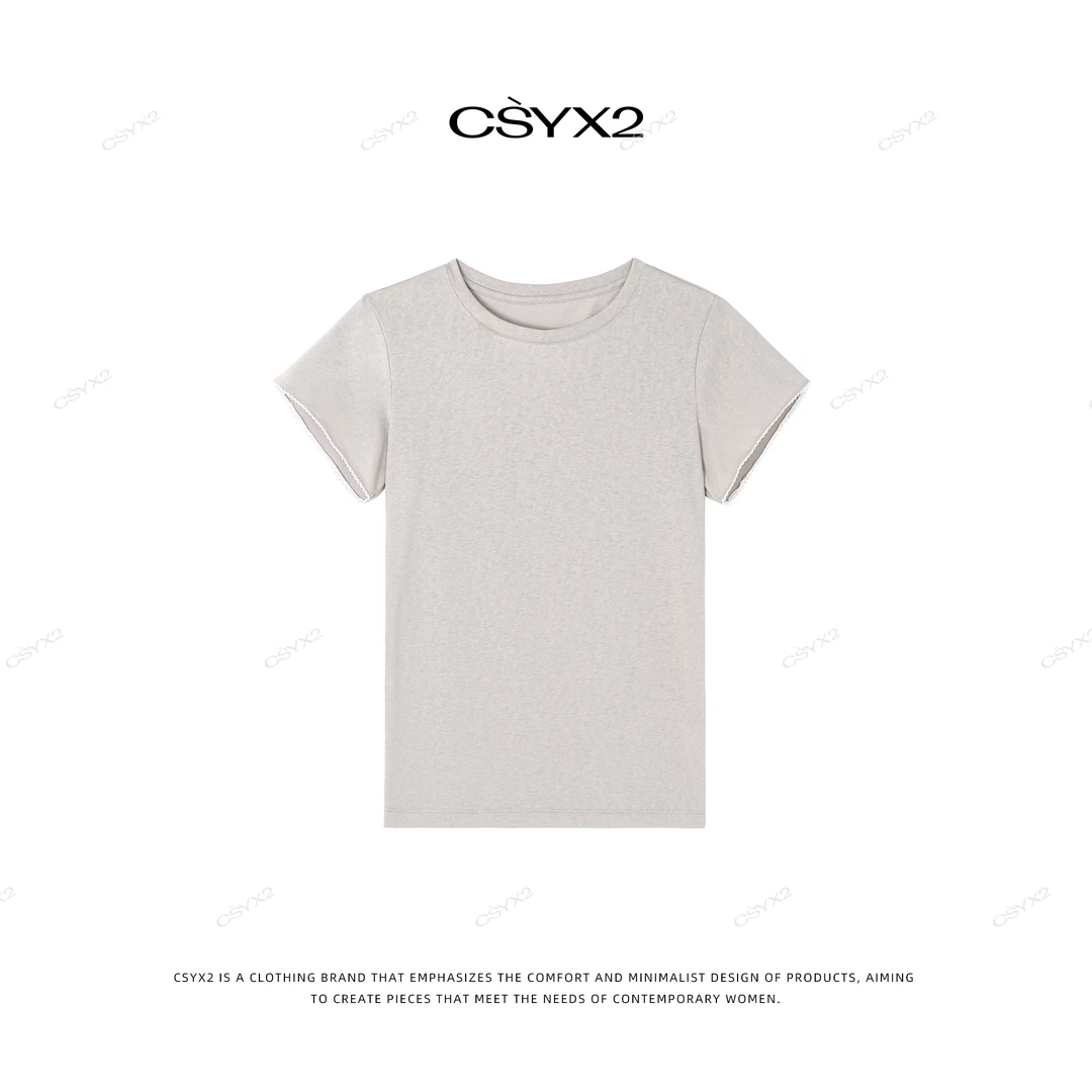 CsyX2-2025秋冬纯色圆领花边袖T恤S11004