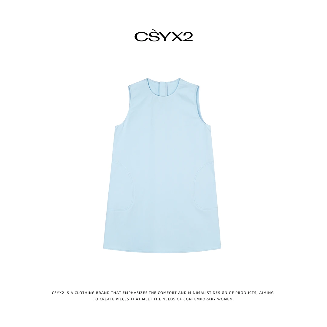 CsyX2-2025早秋新款纯色圆领中长款后背拉链无袖背心连衣裙L30679
