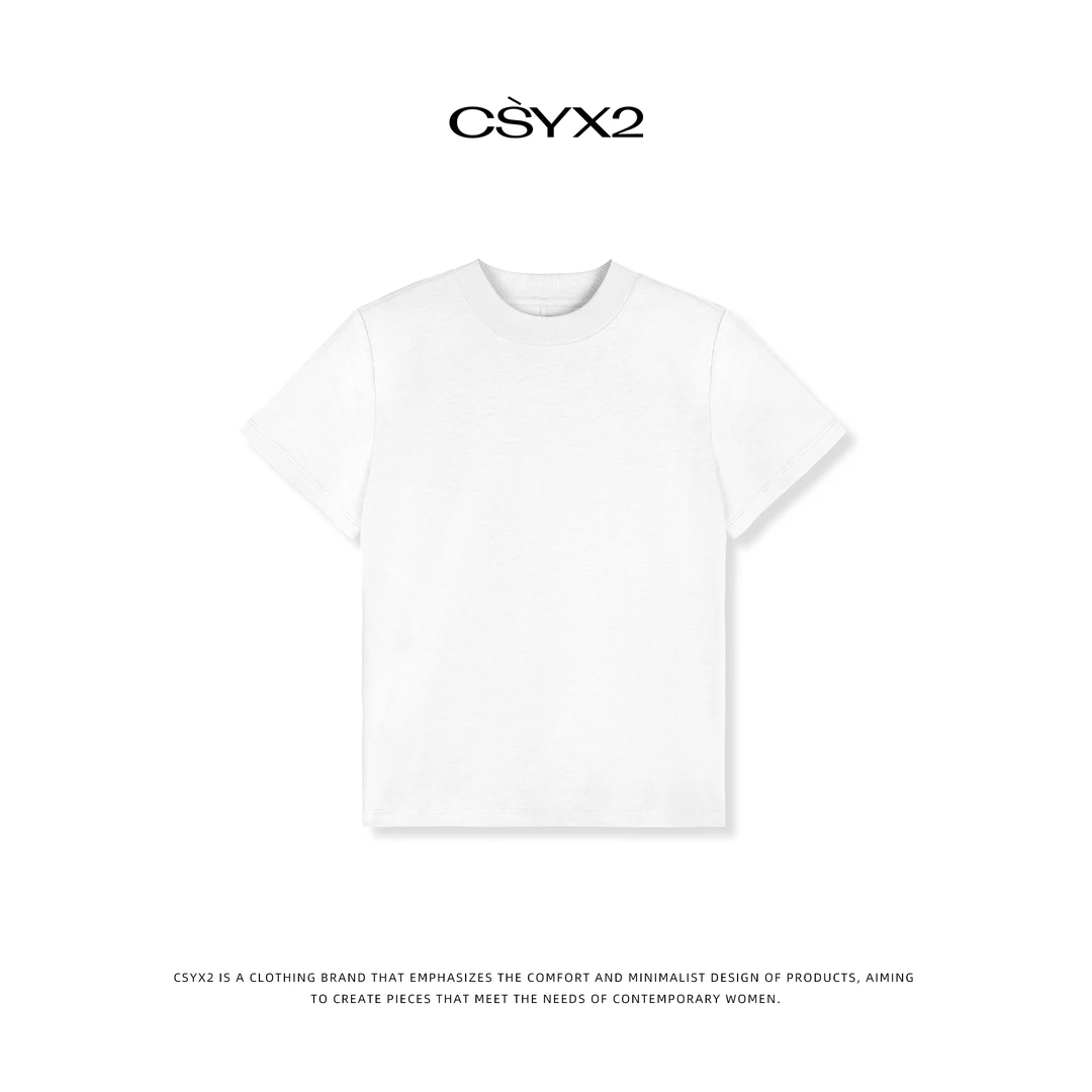 CsyX2-2025100%棉简约极简风大圆领内搭T恤 S10774