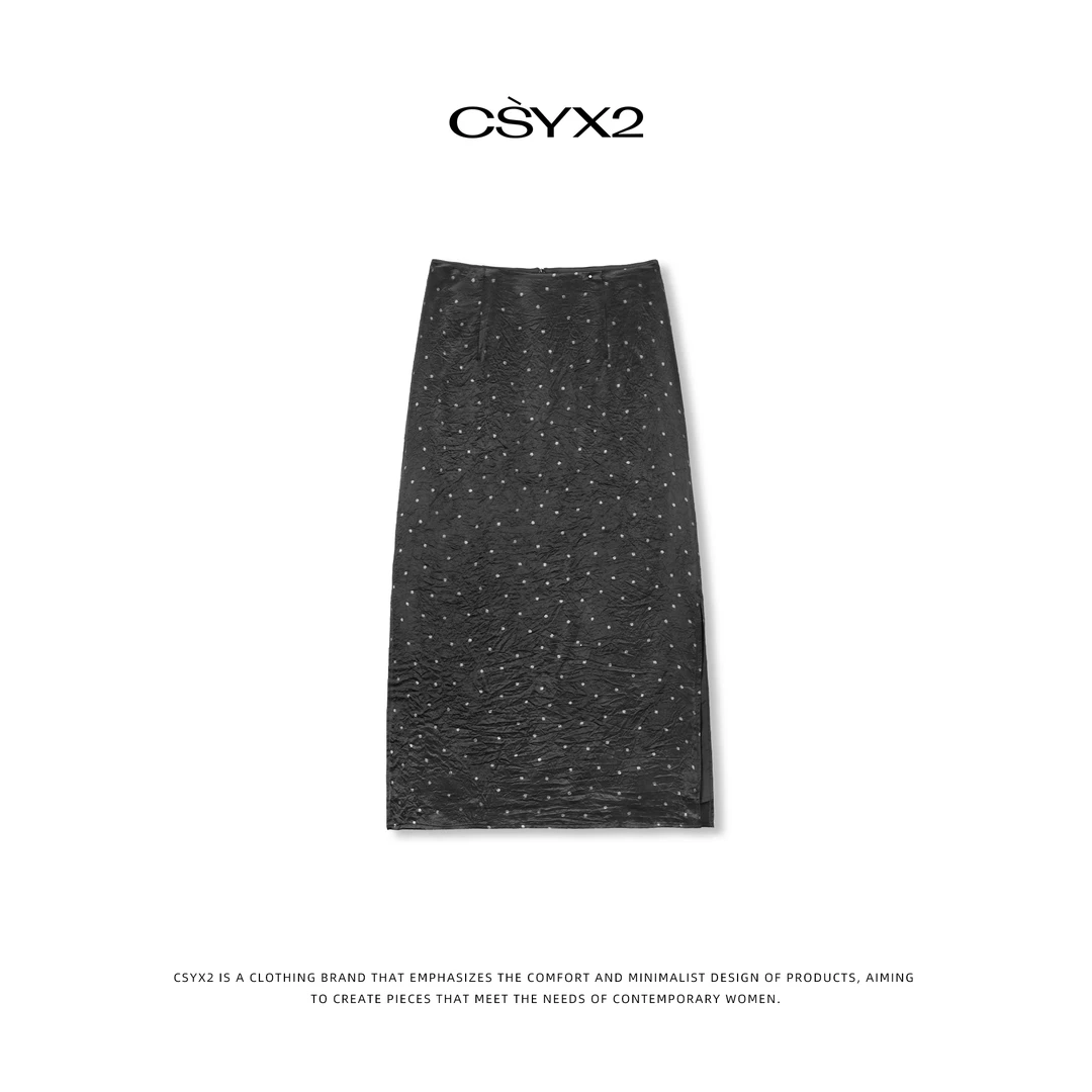 CsyX2-2025S/S夏季新款100醋酸高腰波点半身包臀裙D40644